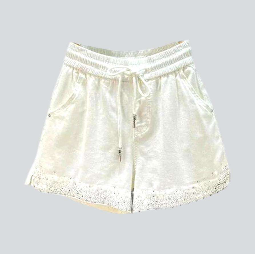 Color rhinestone hem denim shorts