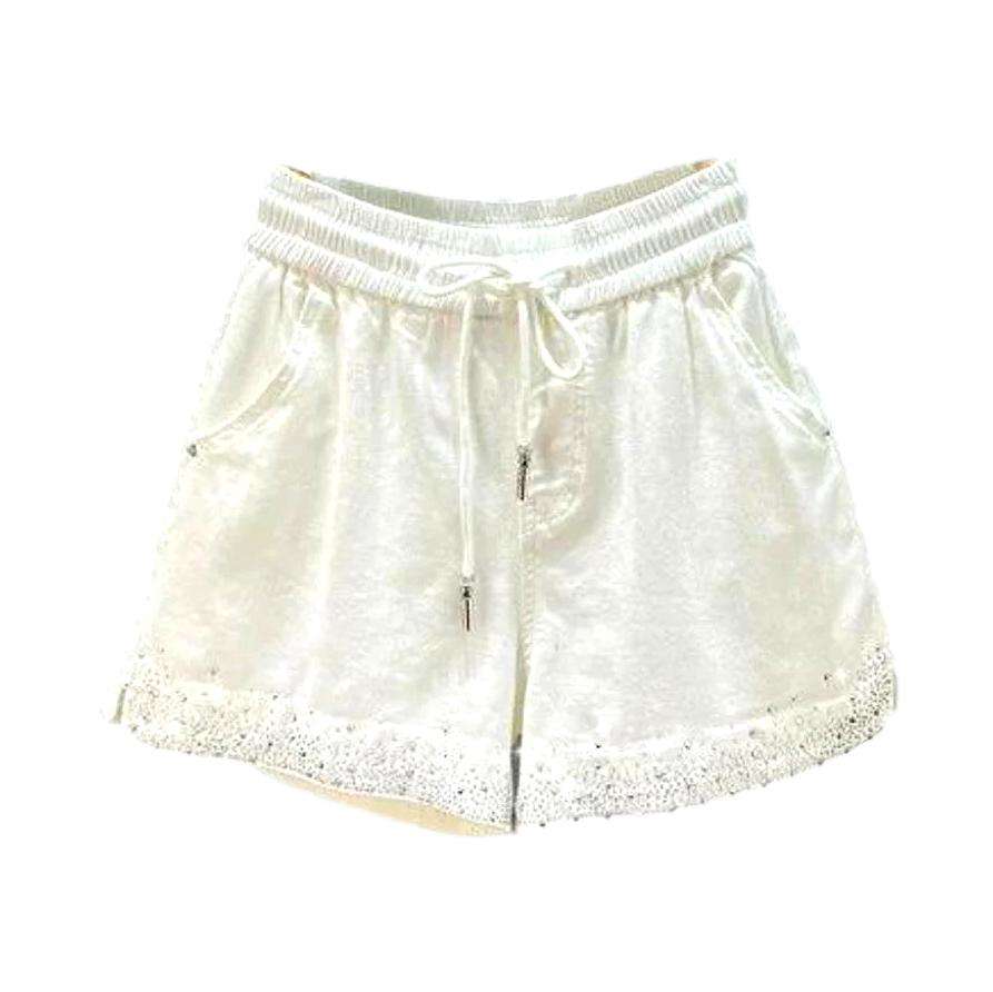 Shorts vaqueros con dobladillo de diamantes de imitación de colores