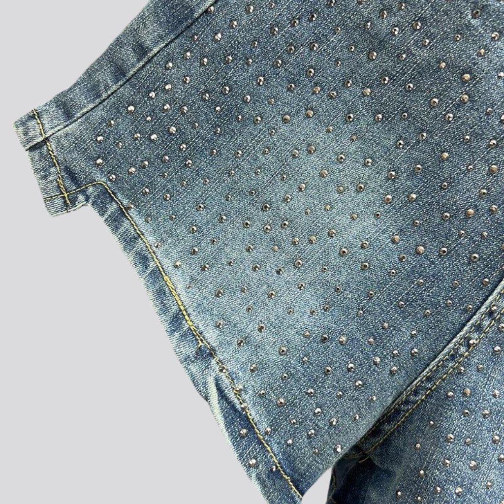 Straight shiny rhinestone denim shorts