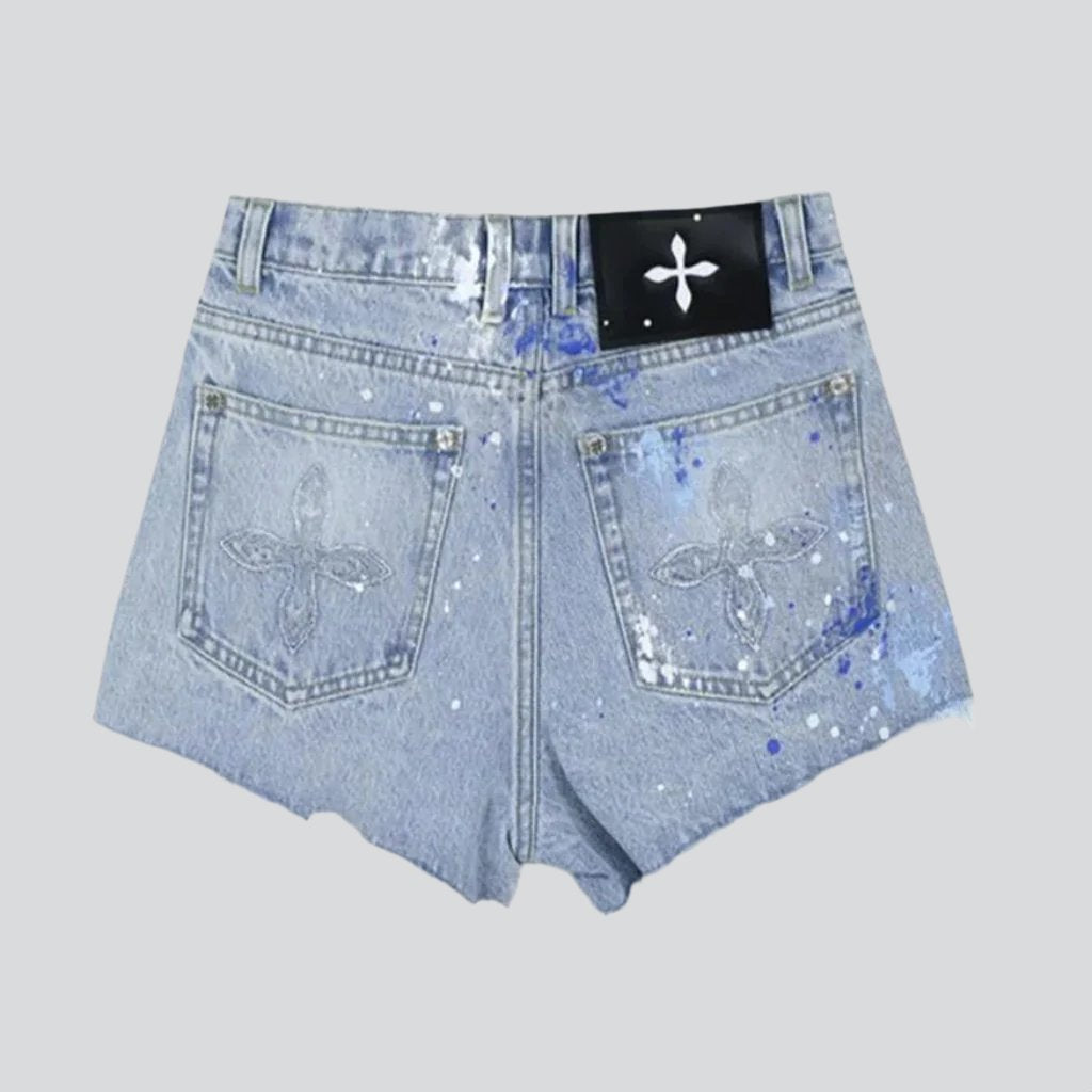 Wide distressed denim shorts