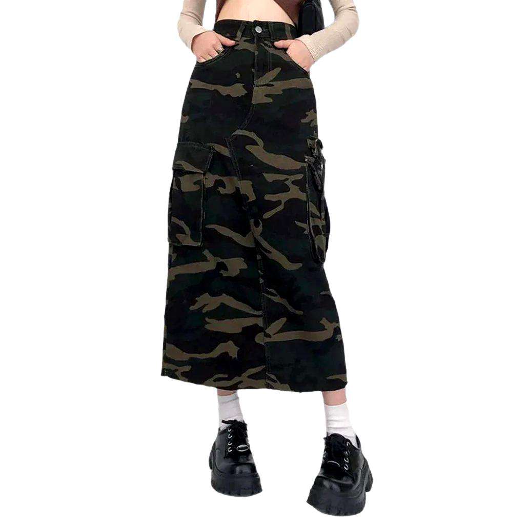 Camouflage fabric denim skirt