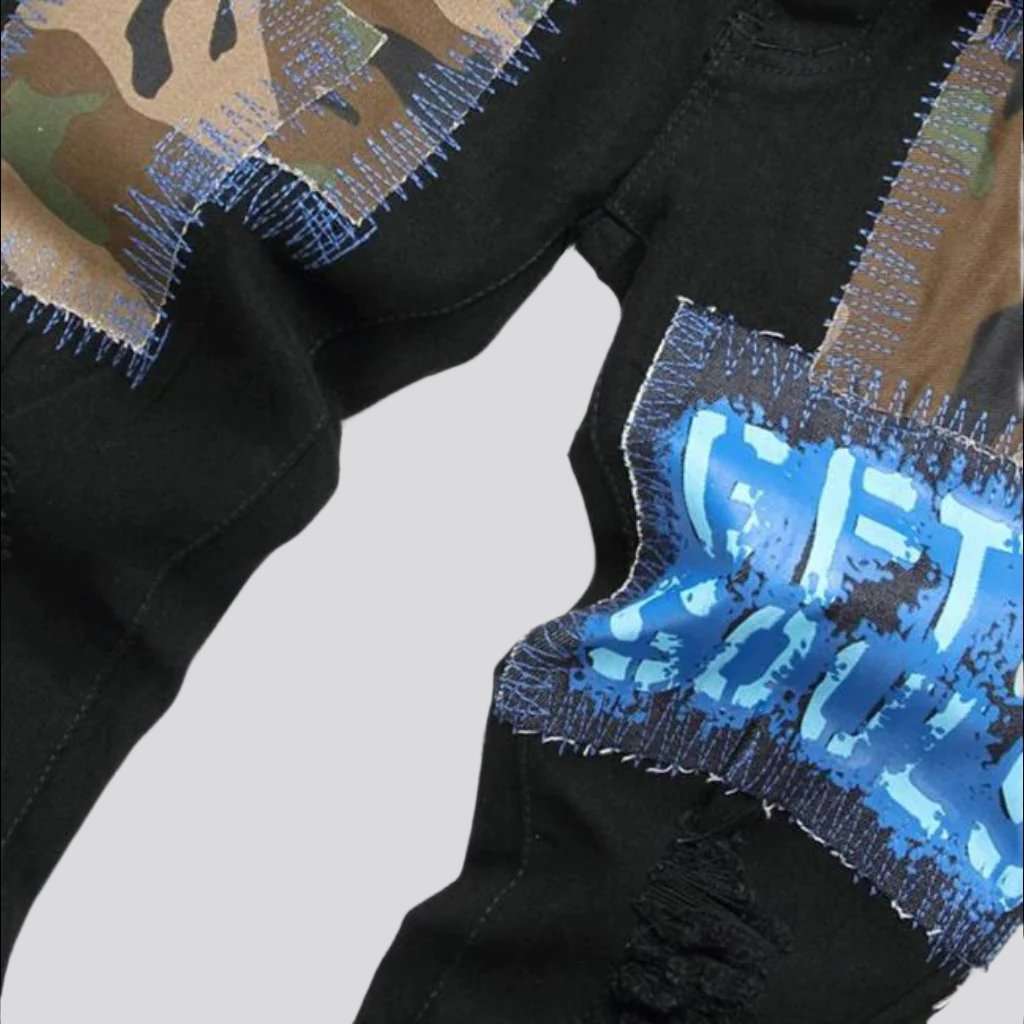 Camouflage patchwork jeans for men