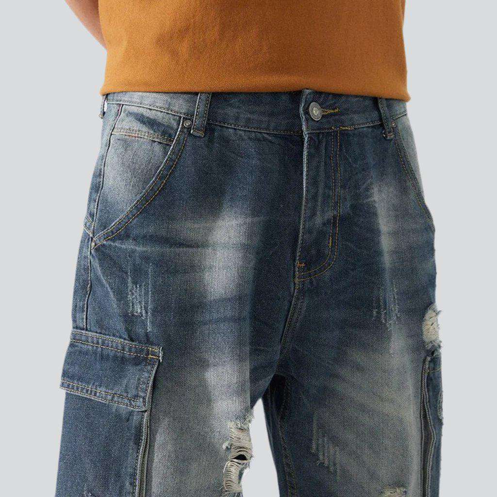 Dark cargo men denim shorts