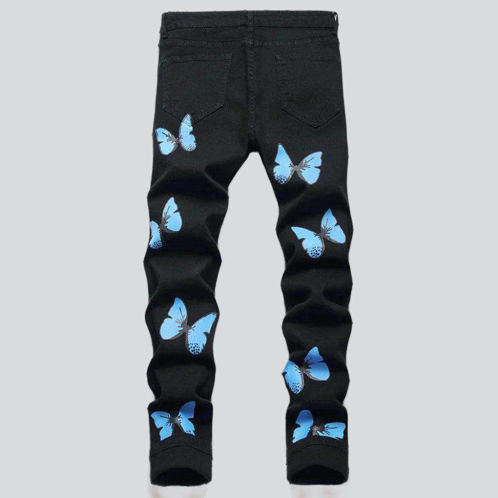 Blue butterfly print men jeans