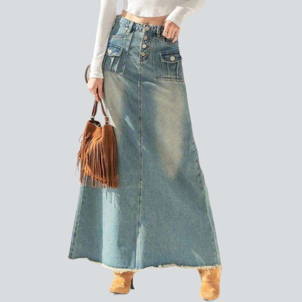 Boho chic sanded denim skirt