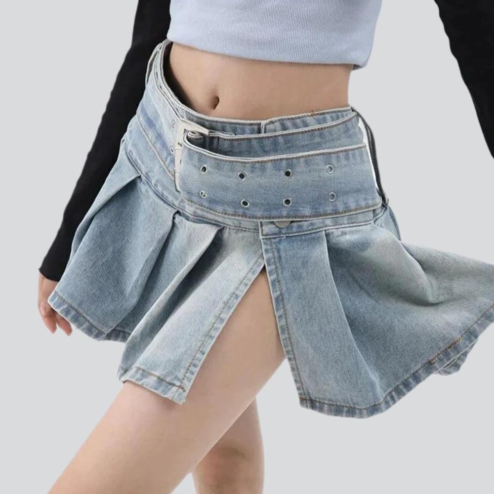 Ultra mini pleated denim skirt