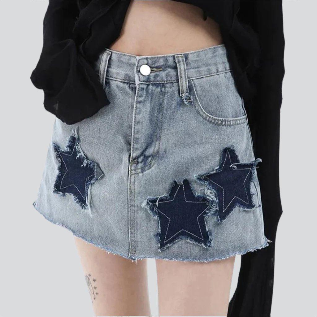 Stars embroidery short denim skirt