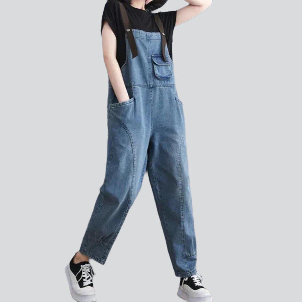 Small chest pocket denim jumpsuit