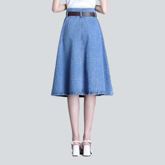 Flap pocket flared denim skirt