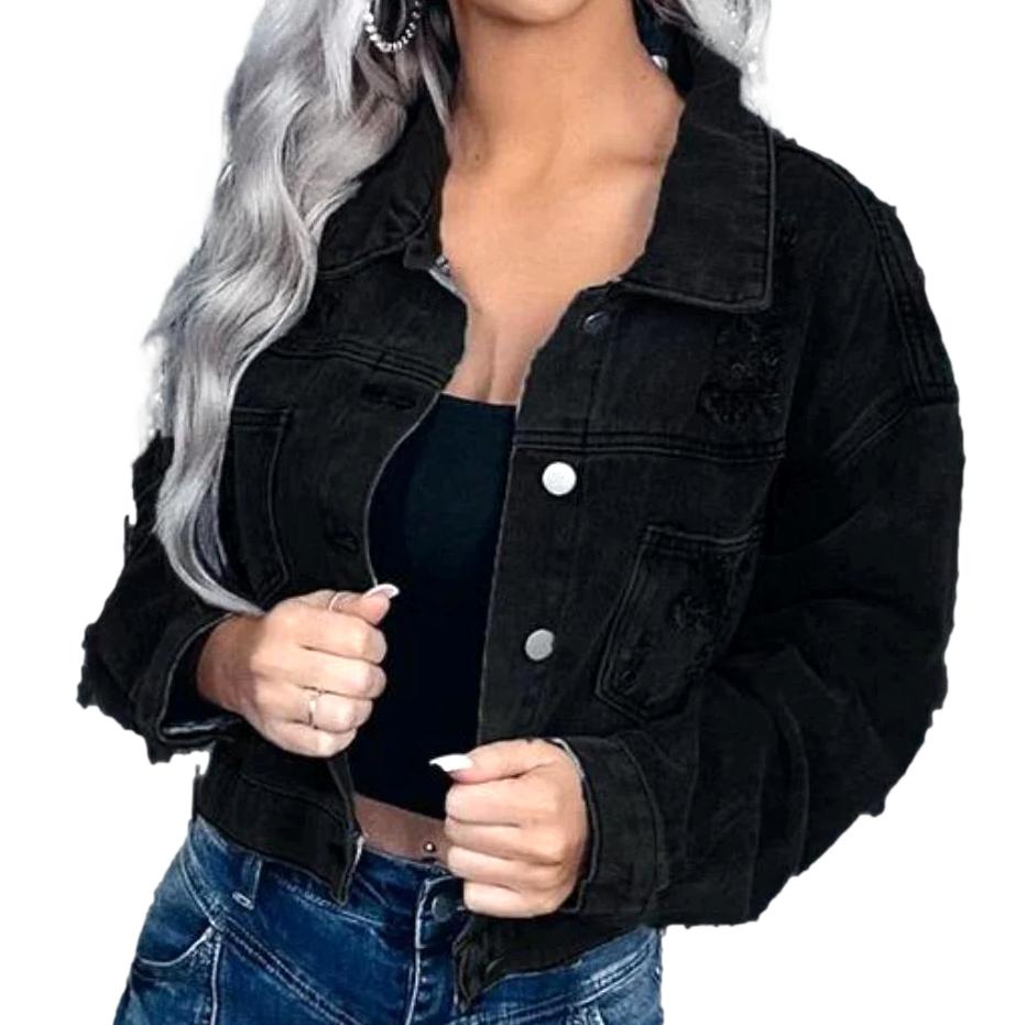 Jeansjacke für Damen mit Rissen