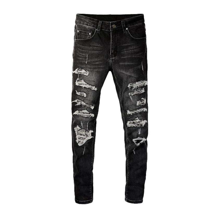 Black skinny distressed men jeans