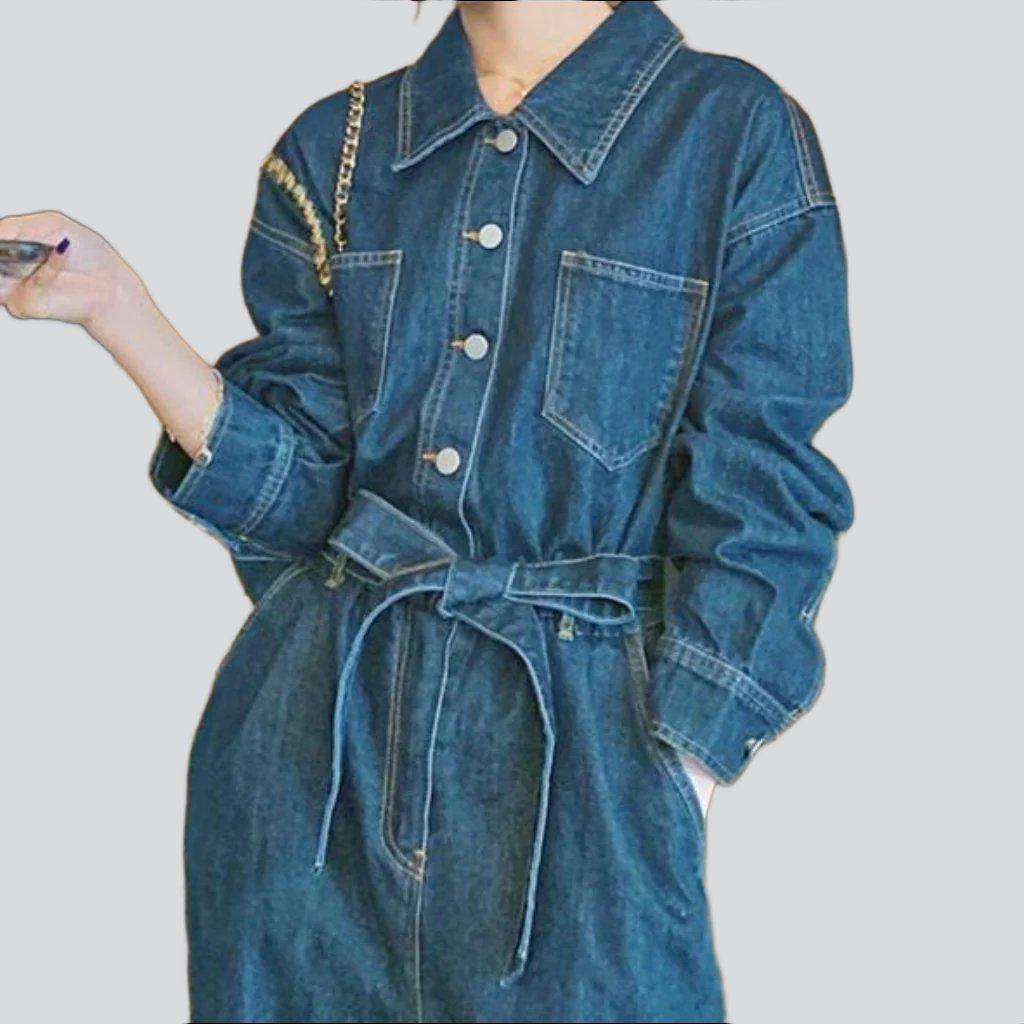 Medium wash baggy denim overall