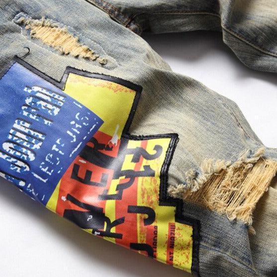 Painted distressed men jeans