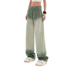 Contrast green women baggy jeans