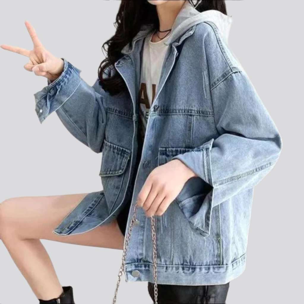 Hooded back print denim jacket