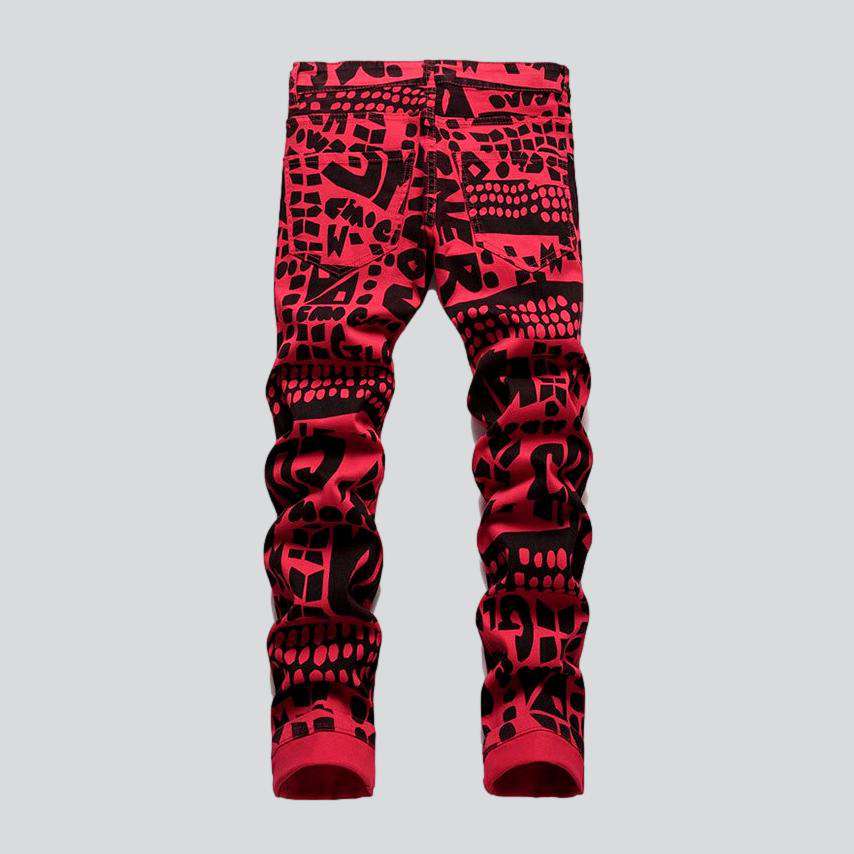 Black print men red jeans