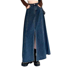 Front split maxi denim skirt