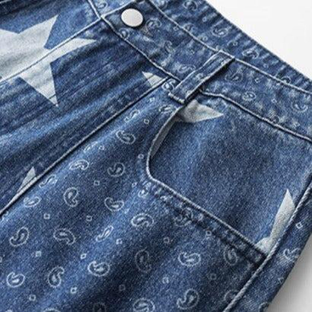 Star & ornament print baggy jeans