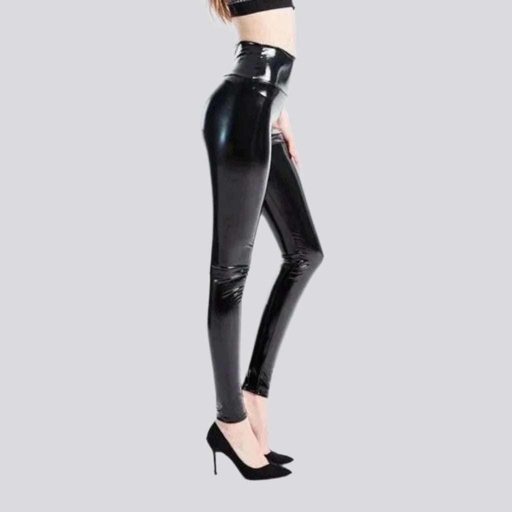 High-waist latex women jeans pants