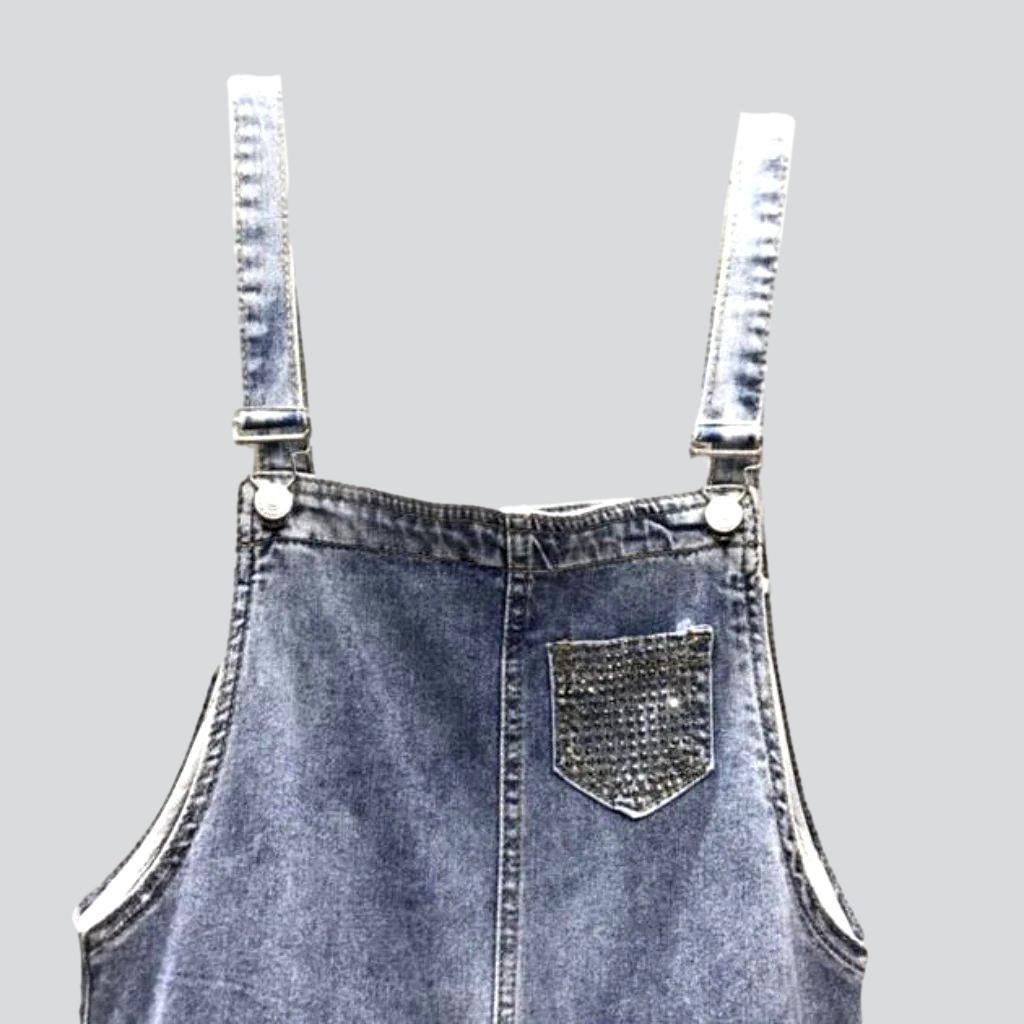 Ripped embellished women denim jumpsuit