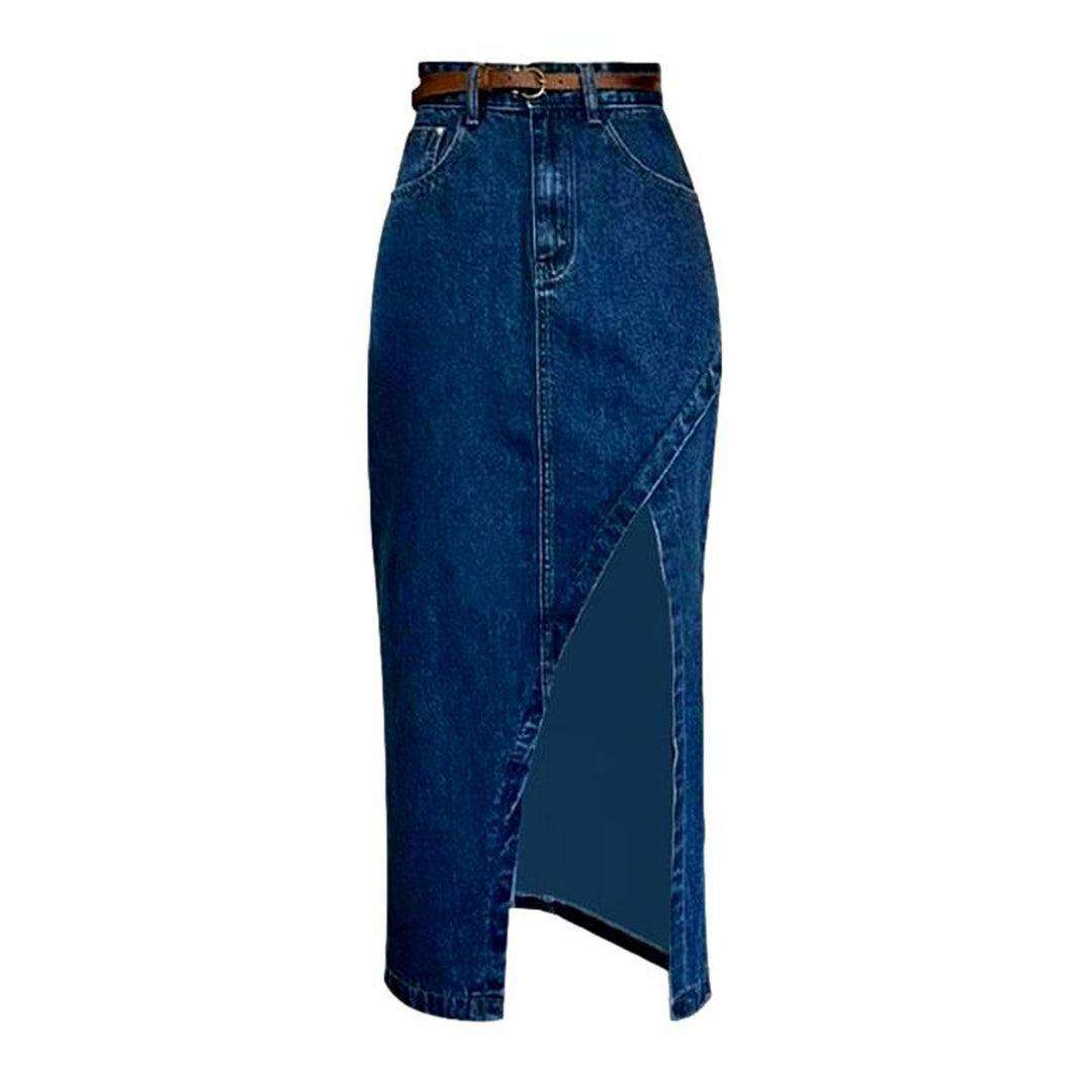 Langer Jeansrock mit Cut-Out-Schlitz