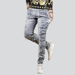 Ripped patch skinny men jeans