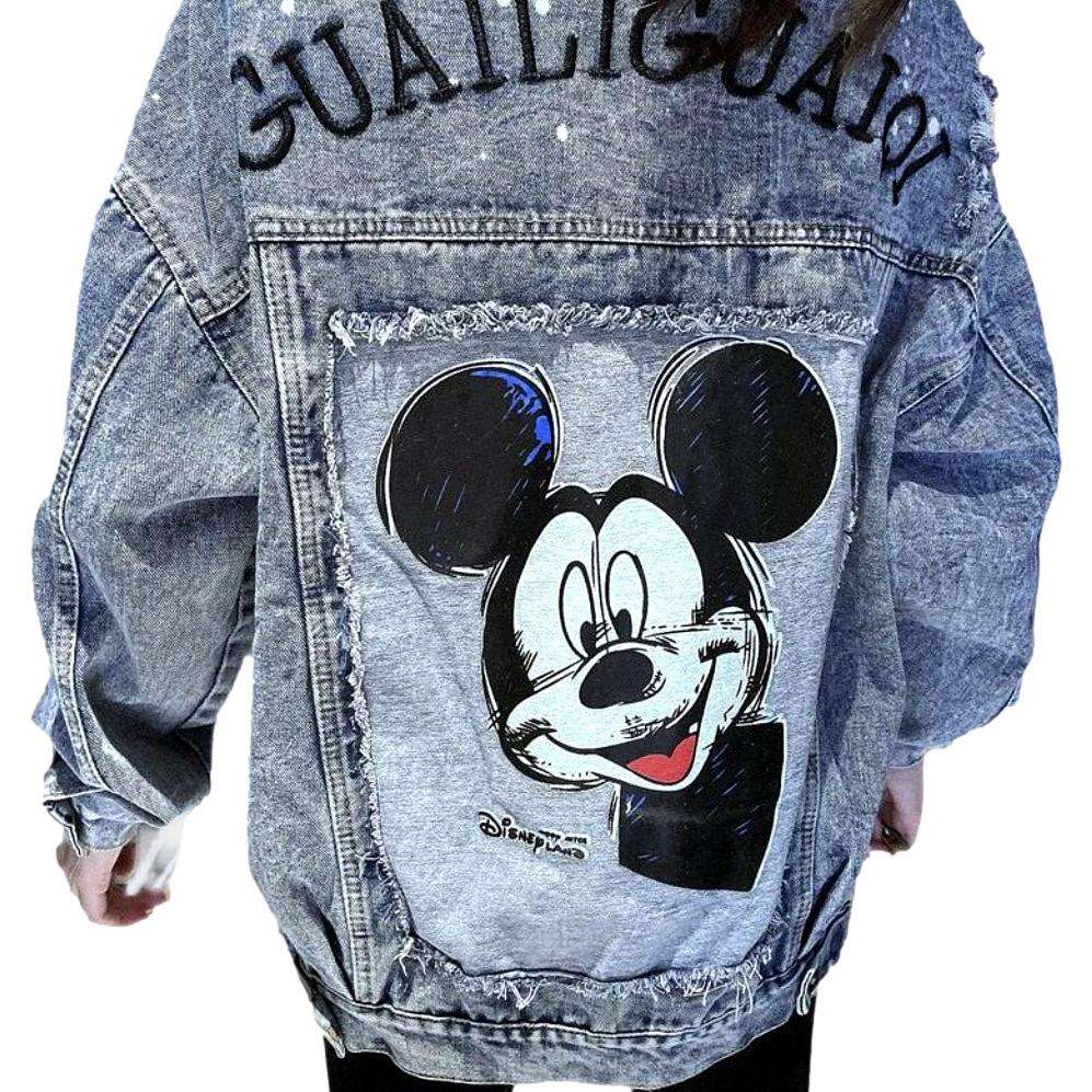 Mickey mouse embroidery denim jacket