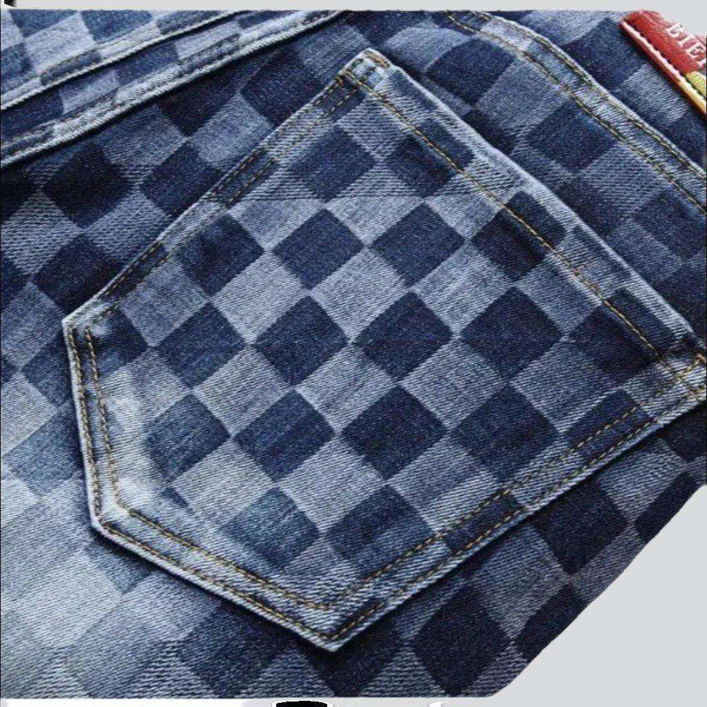 Checkered print stretchy men jeans