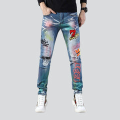 Neon color print men jeans