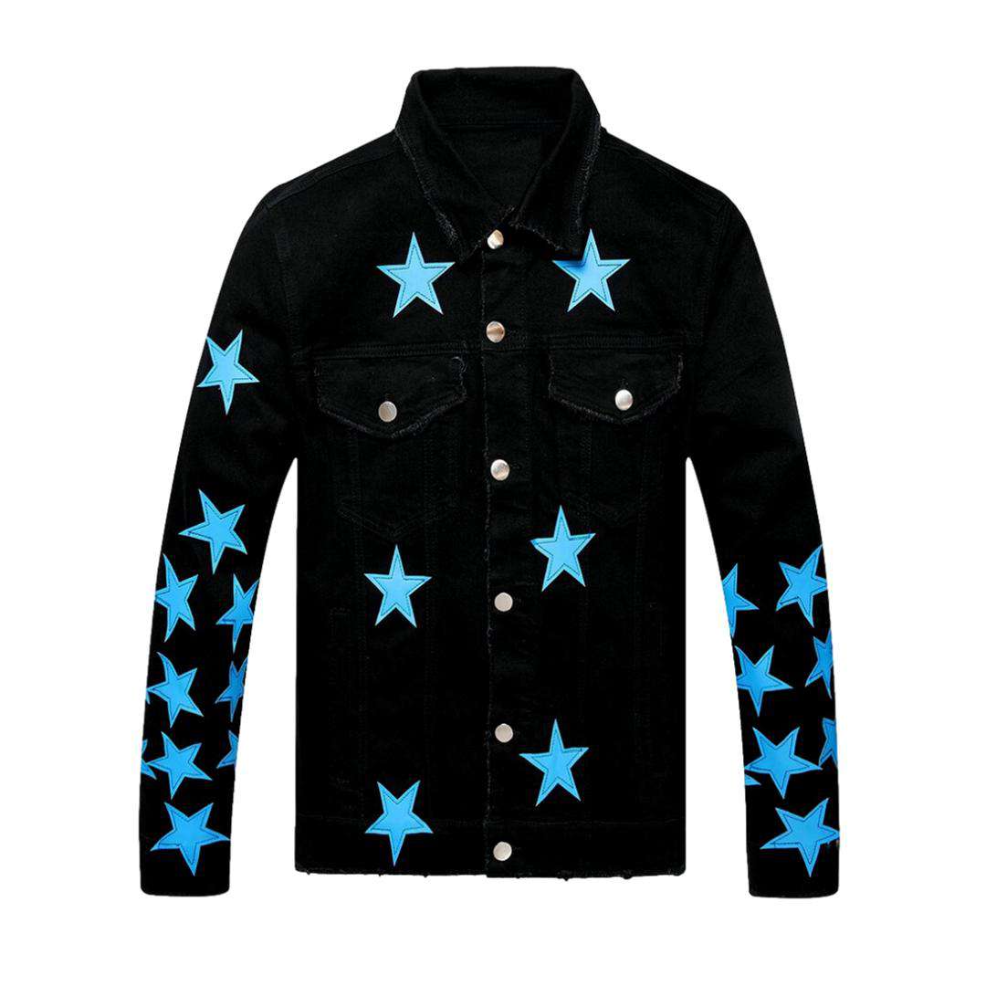 Blue star embroidery denim jacket