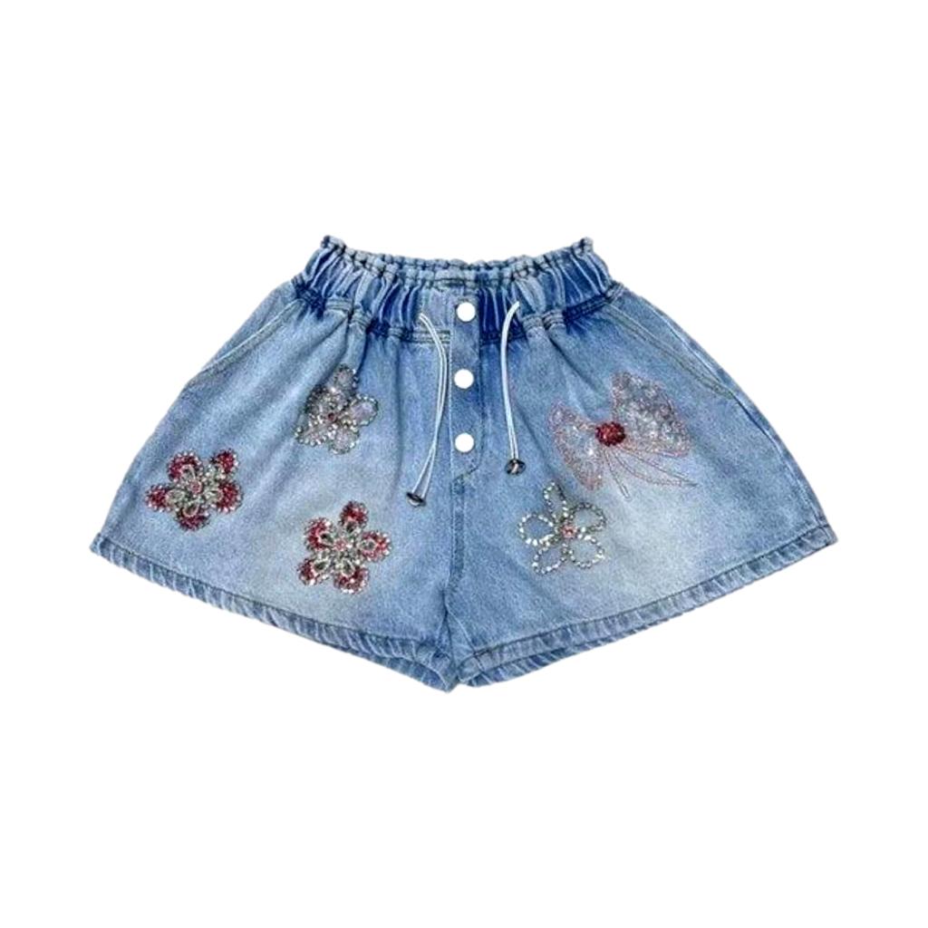 Shorts vaqueros anchos adornados con flores