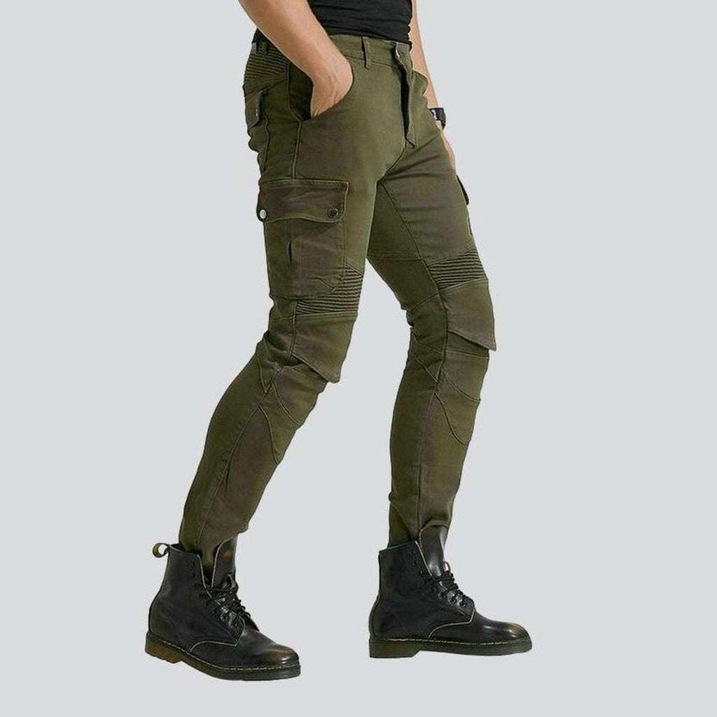 Khaki kevlar men biker jeans