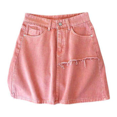 Frayed layered pink denim skirt