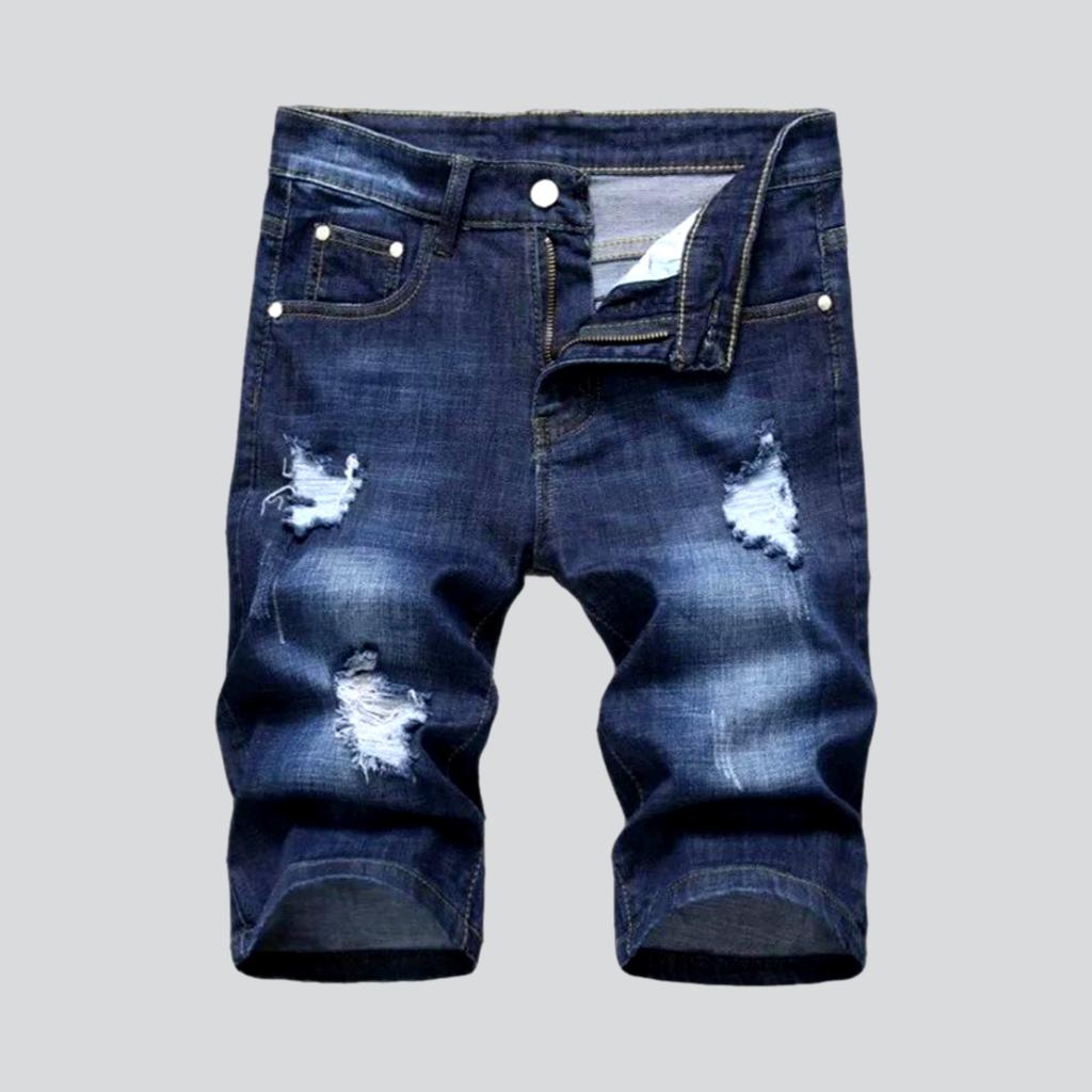 Ripped slim men denim shorts