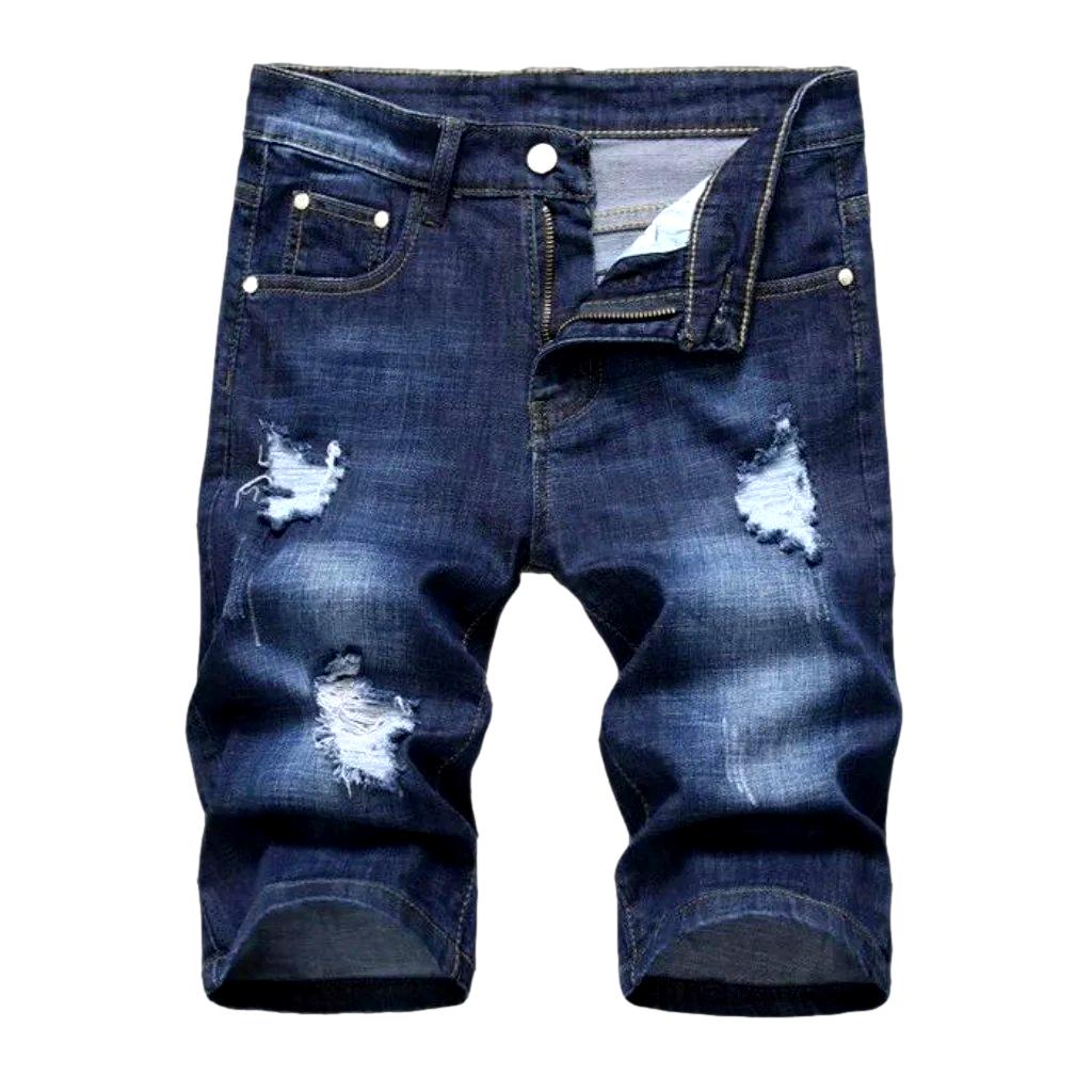 Ripped slim men denim shorts