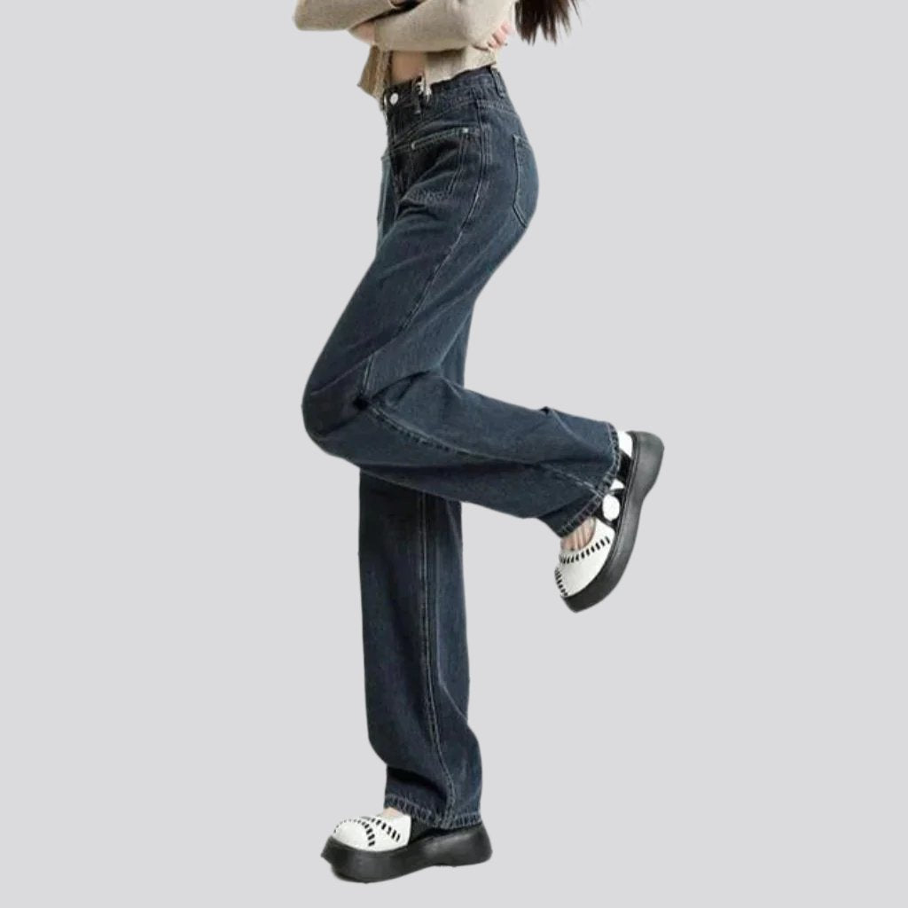 Straight pocket retro women jeans