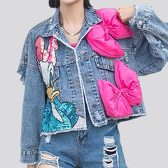 Ribbon jean jacket for women