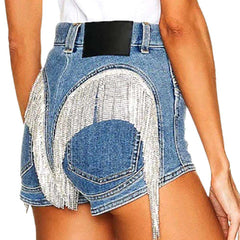 Fringe back pocket denim shorts