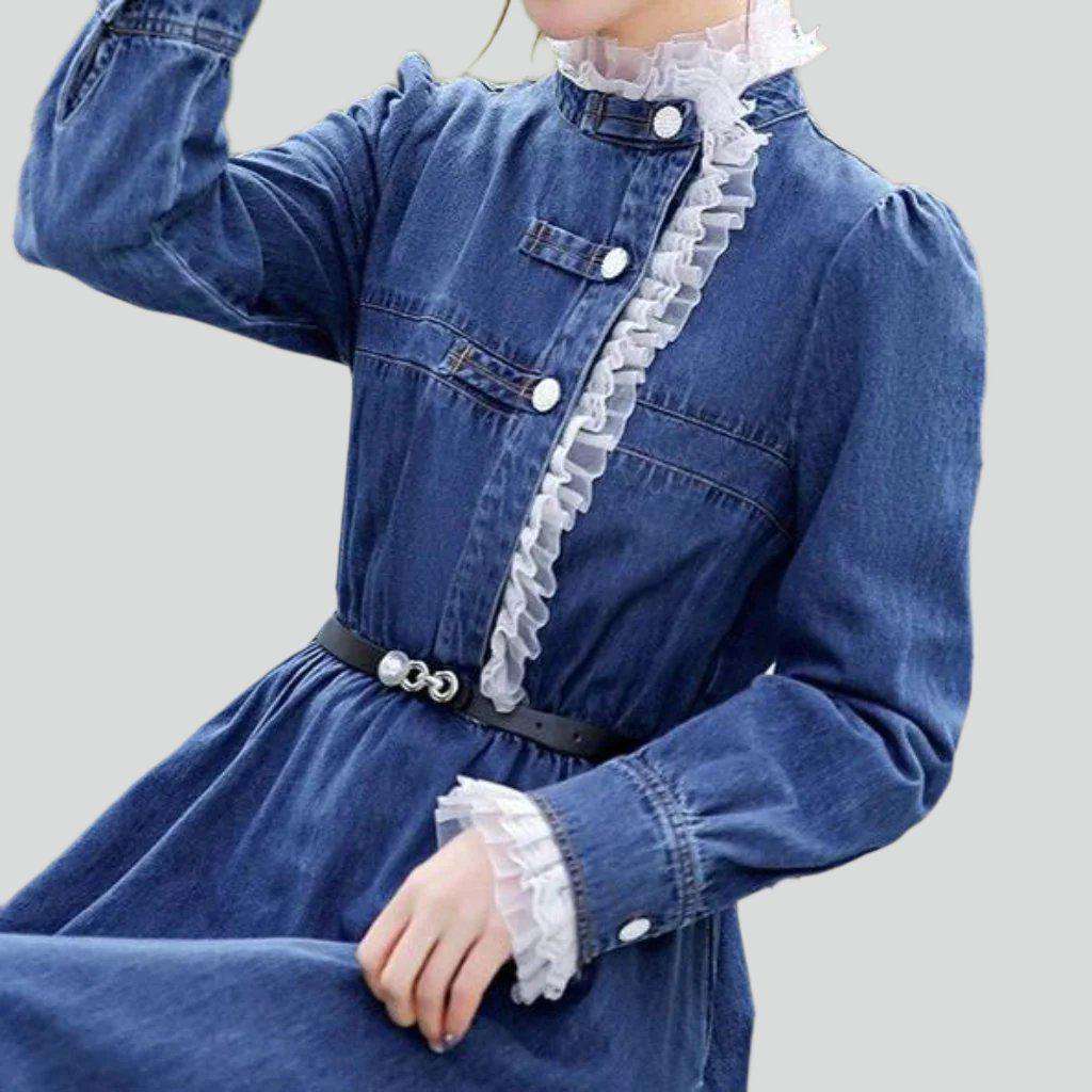 Lace chest embroidery denim dress