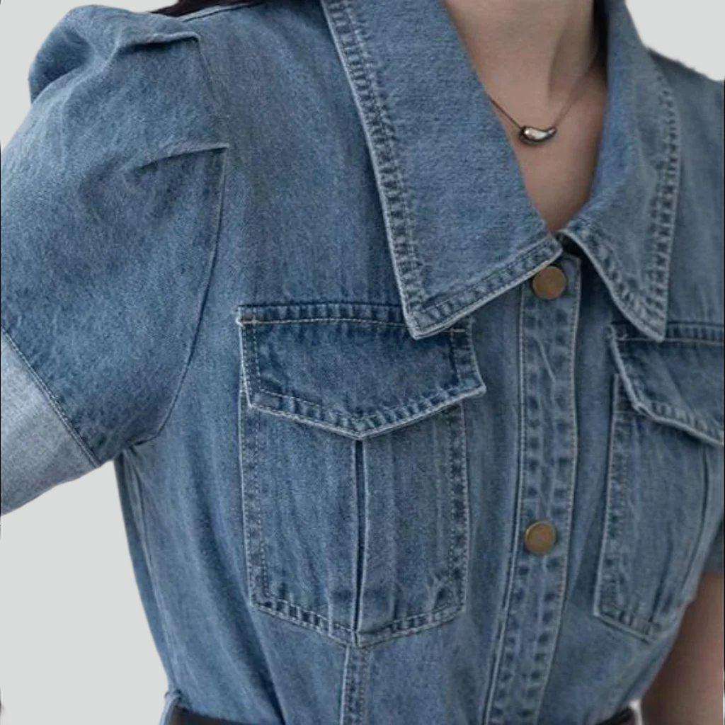 A-line buttoned long denim dress