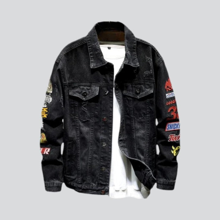 Racing denim jacket with patches