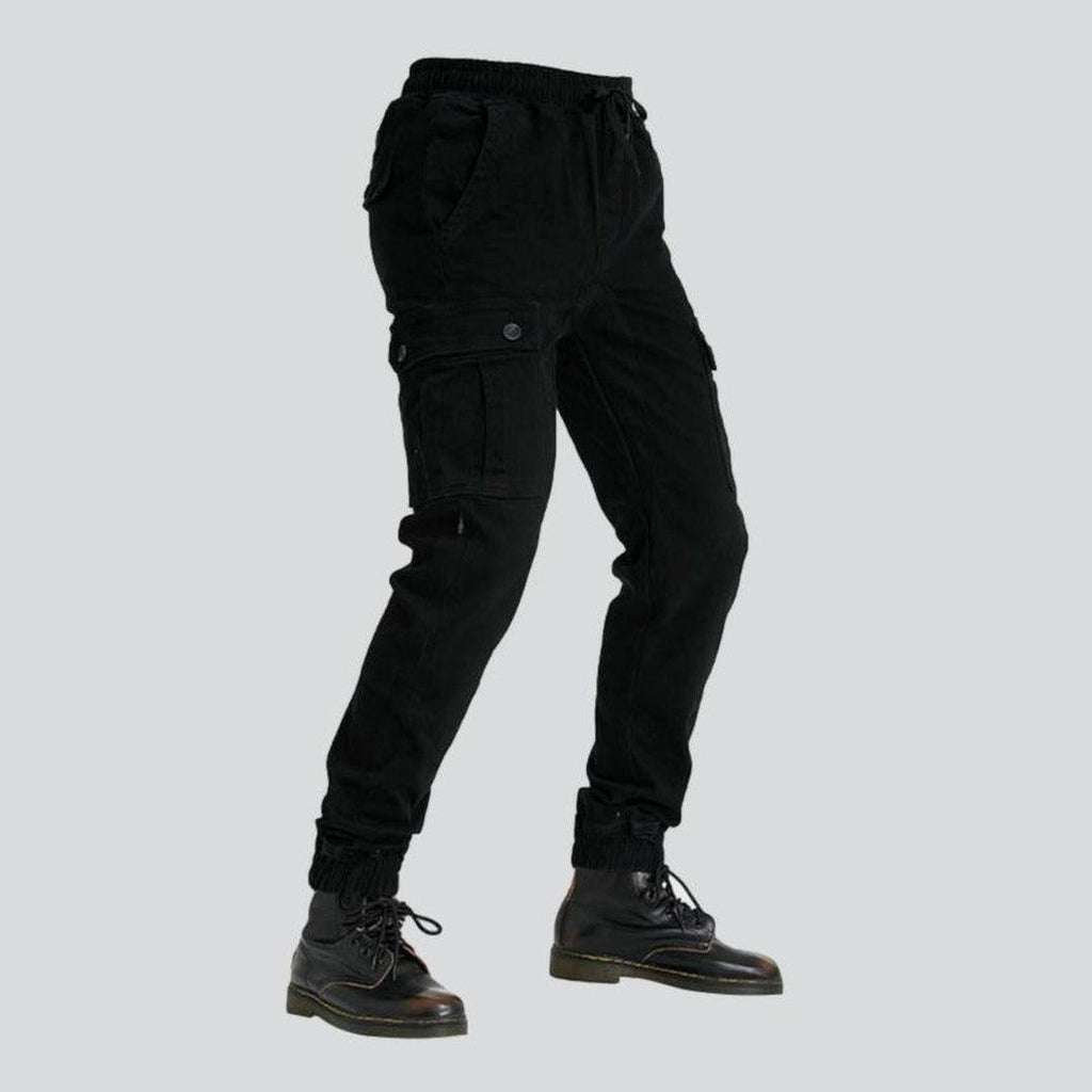 Elastic waist biker denim pants