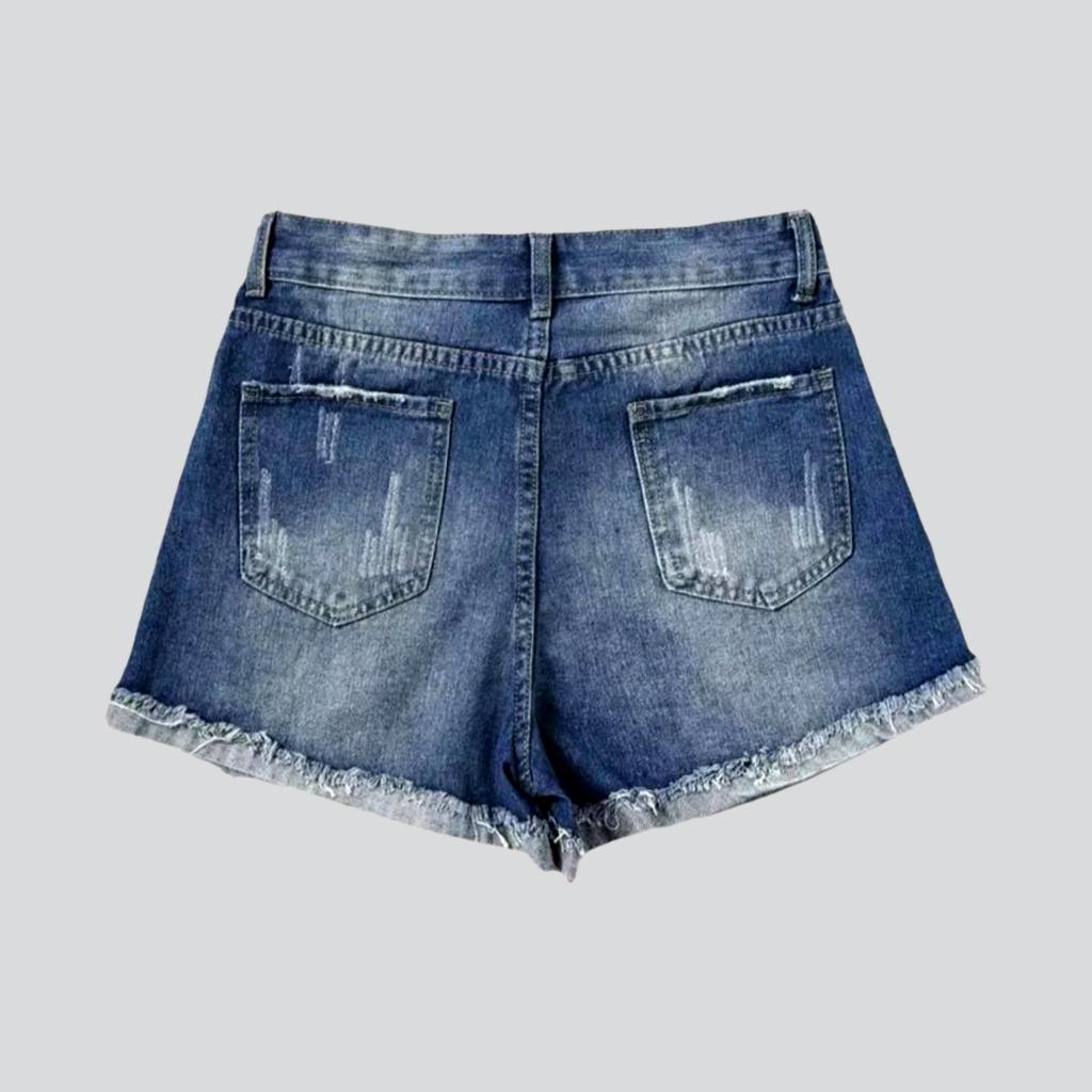 Palm patches distressed denim shorts