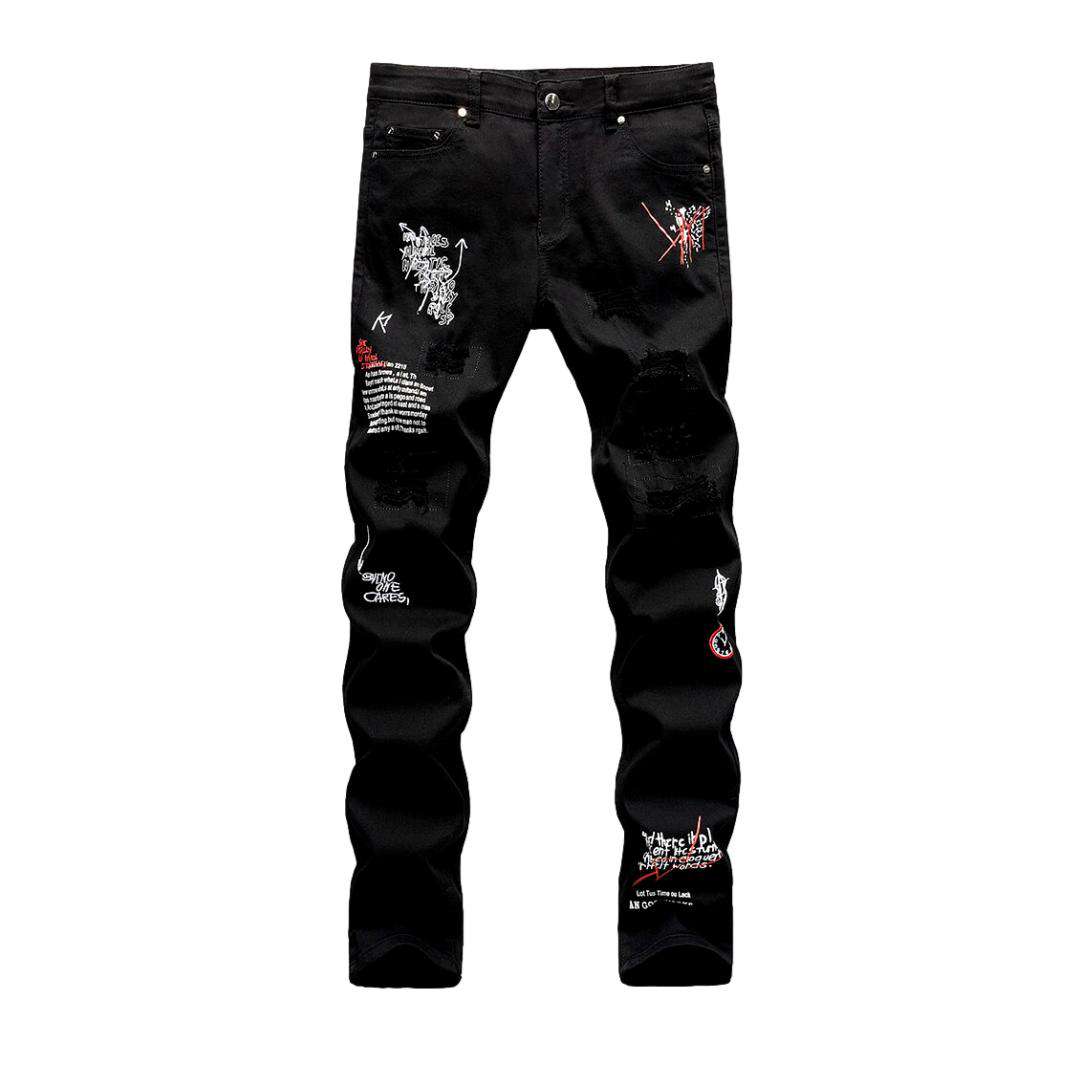 Zerrissene Herrenjeans mit Buchstaben-Print