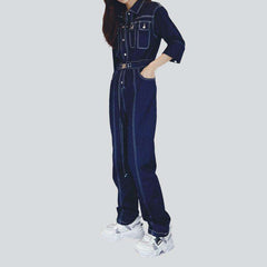 Contrast stitching women denim overall