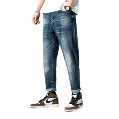 Stonewashed men whiskered jeans