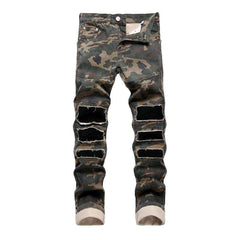 Camouflage print distressed men jeans