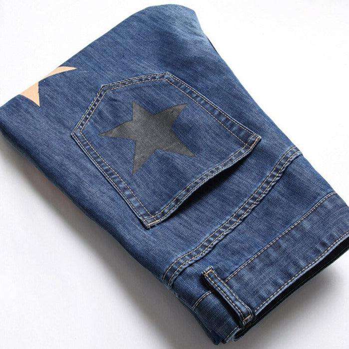 Color stars print men jeans