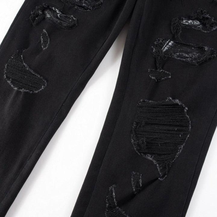 Snake embroidery ripped men jeans