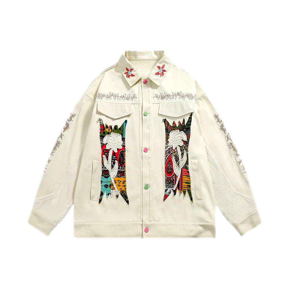 Ivory embroidered men denim jacket